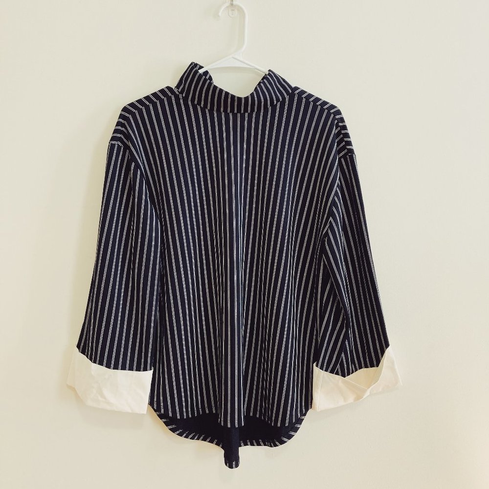 Striped High Neck Zara Blouse with Wide Sleeves